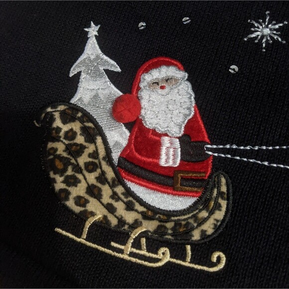 Christmas Sweater Vest Womens L Large Santa Cheetah Zebra Cardigan Reindeer Snow - Picture 4 of 10